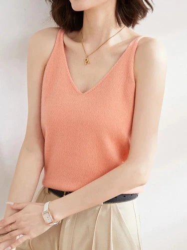 Casual V - Neck Summer Knit Tank Top - SHExFAB