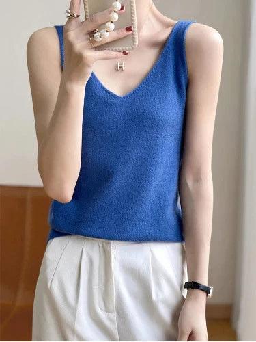 Casual V - Neck Summer Knit Tank Top - SHExFAB