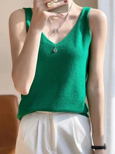 Casual V - Neck Summer Knit Tank Top - SHExFAB