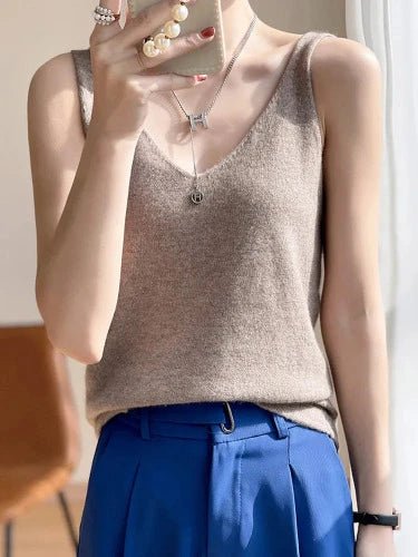 Casual V - Neck Summer Knit Tank Top - SHExFAB