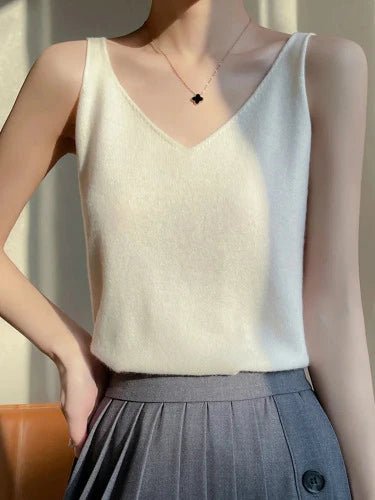 Casual V - Neck Summer Knit Tank Top - SHExFAB