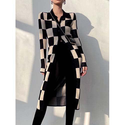 Checkerboard Slim Sweater Dress - SHExFAB