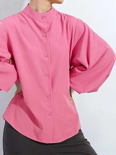 Chiffon Long Lantern Sleeve Dress Shirt - SHExFAB