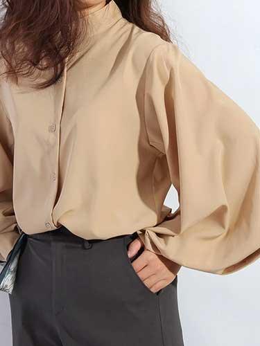 Chiffon Long Lantern Sleeve Dress Shirt - SHExFAB