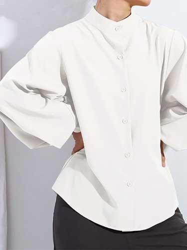 Chiffon Long Lantern Sleeve Dress Shirt - SHExFAB