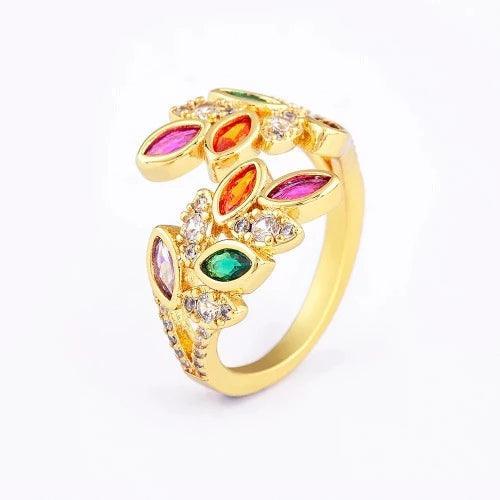 Colorful Rhinestone Leaf Ring - SHExFAB