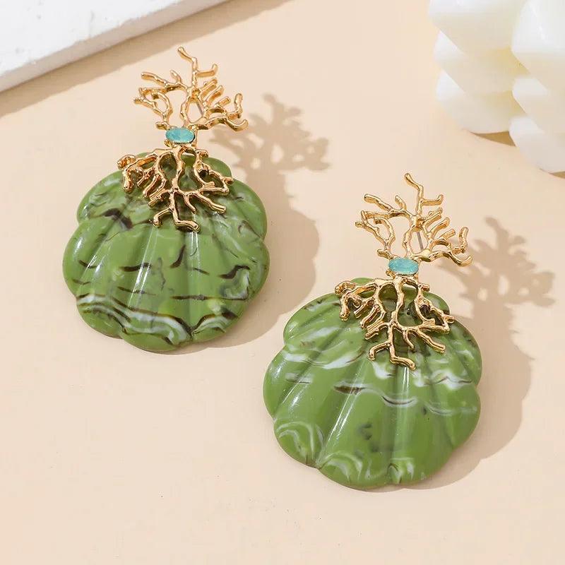 Coral Round Shell Fashion Stud Earrings - SHExFAB