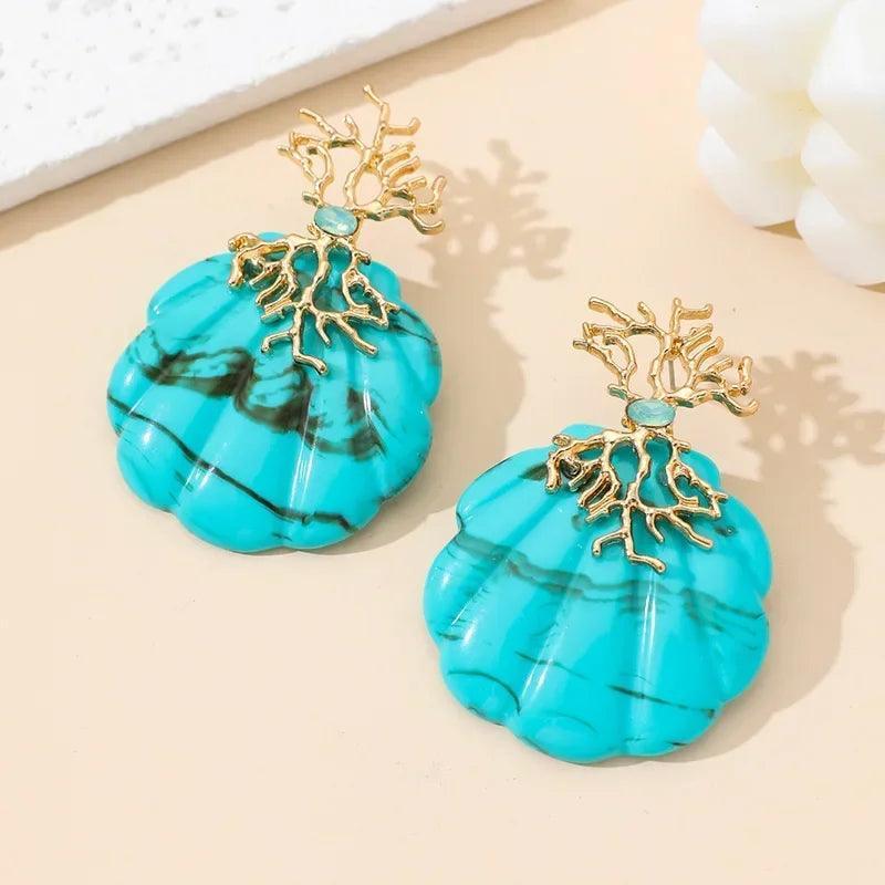 Coral Round Shell Fashion Stud Earrings - SHExFAB