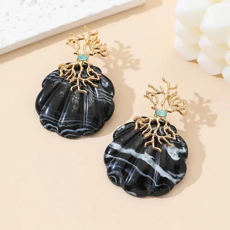 Coral Round Shell Fashion Stud Earrings - SHExFAB