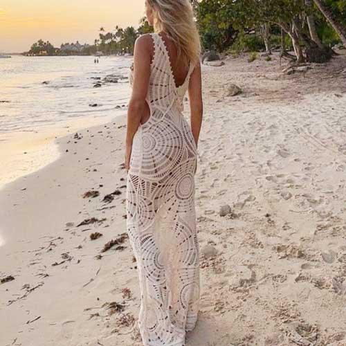 Crochet Knitted Floor - Length Maxi Dress - SHExFAB