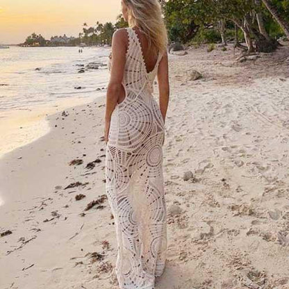 Crochet Knitted Floor - Length Maxi Dress - SHExFAB