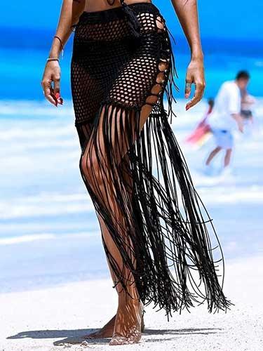 Crochet Long Tassel Beach Cover - Up Skirt - SHExFAB