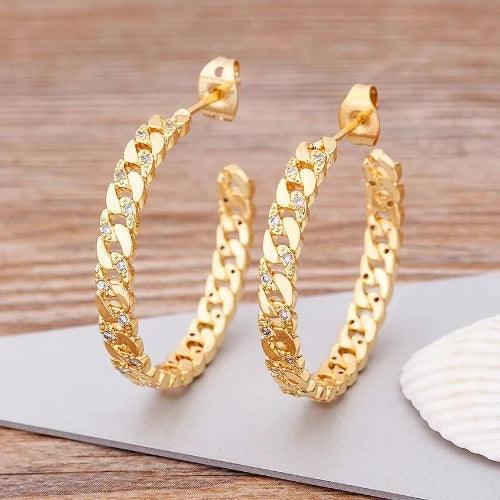 Cubic Zirconia Chain Hoop Earrings - SHExFAB