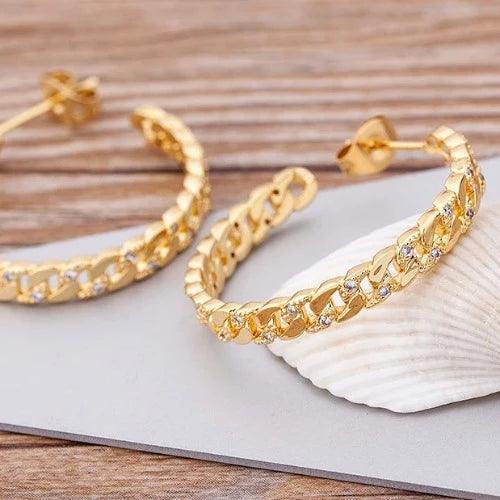 Cubic Zirconia Chain Hoop Earrings - SHExFAB