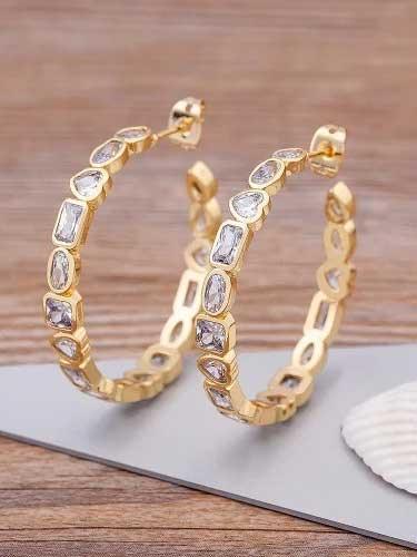 Cubic Zirconia Gold Hoop Earrings - SHExFAB