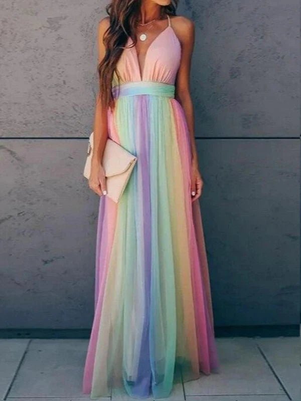 Customized Rainbow Mesh Sling Dress - SHExFAB