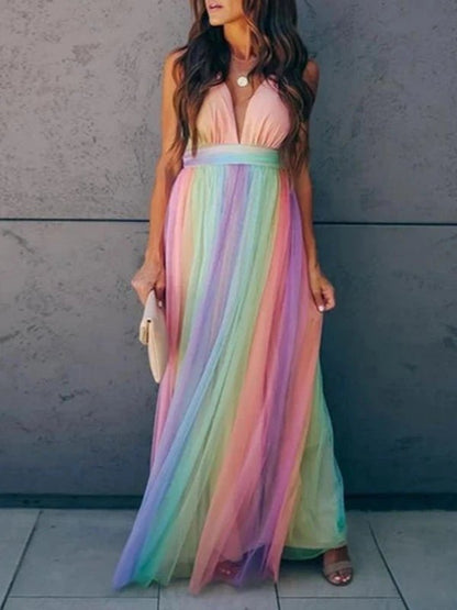 Customized Rainbow Mesh Sling Dress - SHExFAB