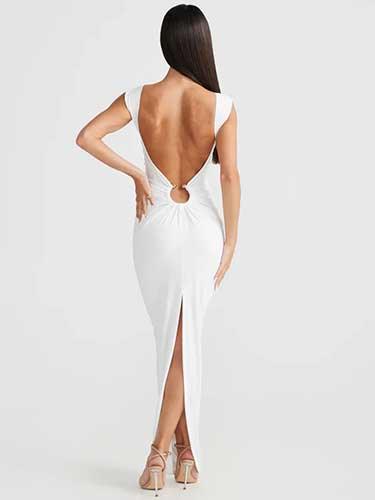 Cut Out Backless Long Bodycon Evening Party Dress - SHExFAB