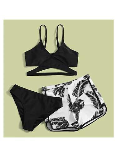 Cut Out Three Piece Bikini Short Set - SHExFAB