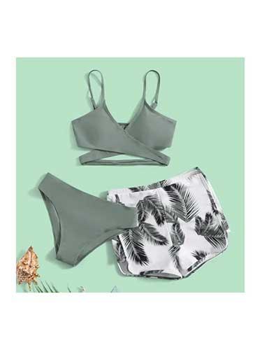 Cut Out Three Piece Bikini Short Set - SHExFAB