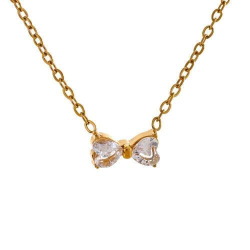 Cute Bling Cubic Zirconia Bowknot Necklace - SHExFAB