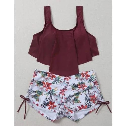 Cute Padded Top with Short Two Piece Swimsuit - SHExFAB