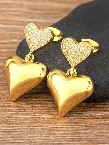 CZ Dangle Heart Drop Earrings - SHExFAB