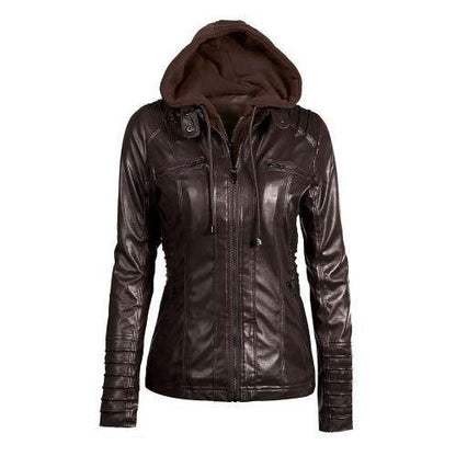 Detachable Hooded Leather Jacket - SHExFAB