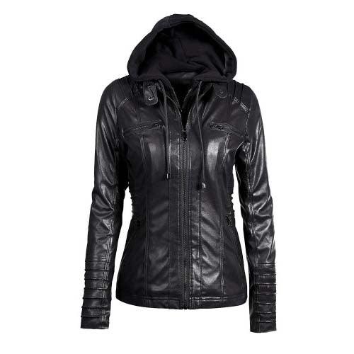 Detachable Hooded Leather Jacket - SHExFAB