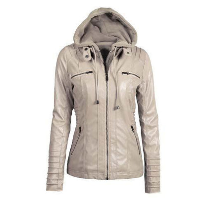 Detachable Hooded Leather Jacket - SHExFAB