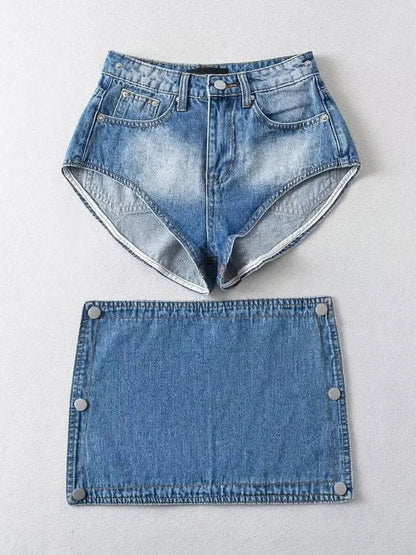 Detachable Side Button Blue Jean Denim Shorts - SHExFAB