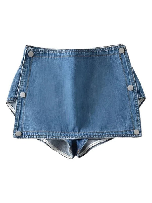 Detachable Side Button Blue Jean Denim Shorts - SHExFAB