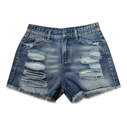 Distressed Ripped Blue Denim Jean Shorts - SHExFAB