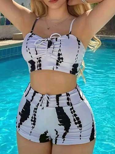 Drawstring Two Piece Swimsuits with Shorts - SHExFAB