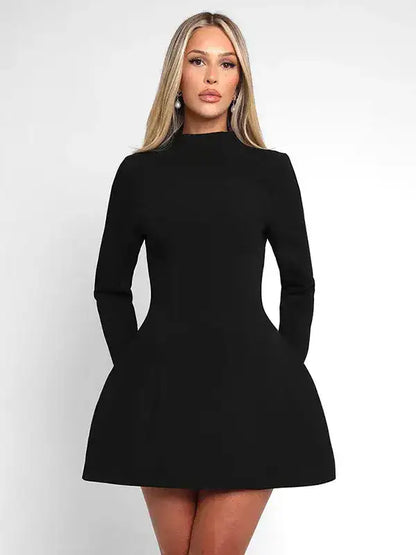 Black Backless Long Sleeve A-Line Mini Party Dress