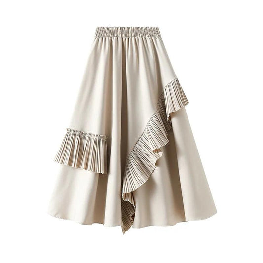 Elastic Waist Irregular Ruffle Long A - Line Skirt - SHExFAB