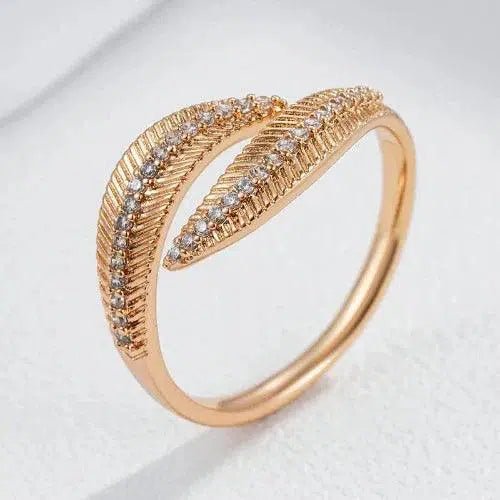 Elegant Cubic Zirconia Gold Leaf Ring - SHExFAB