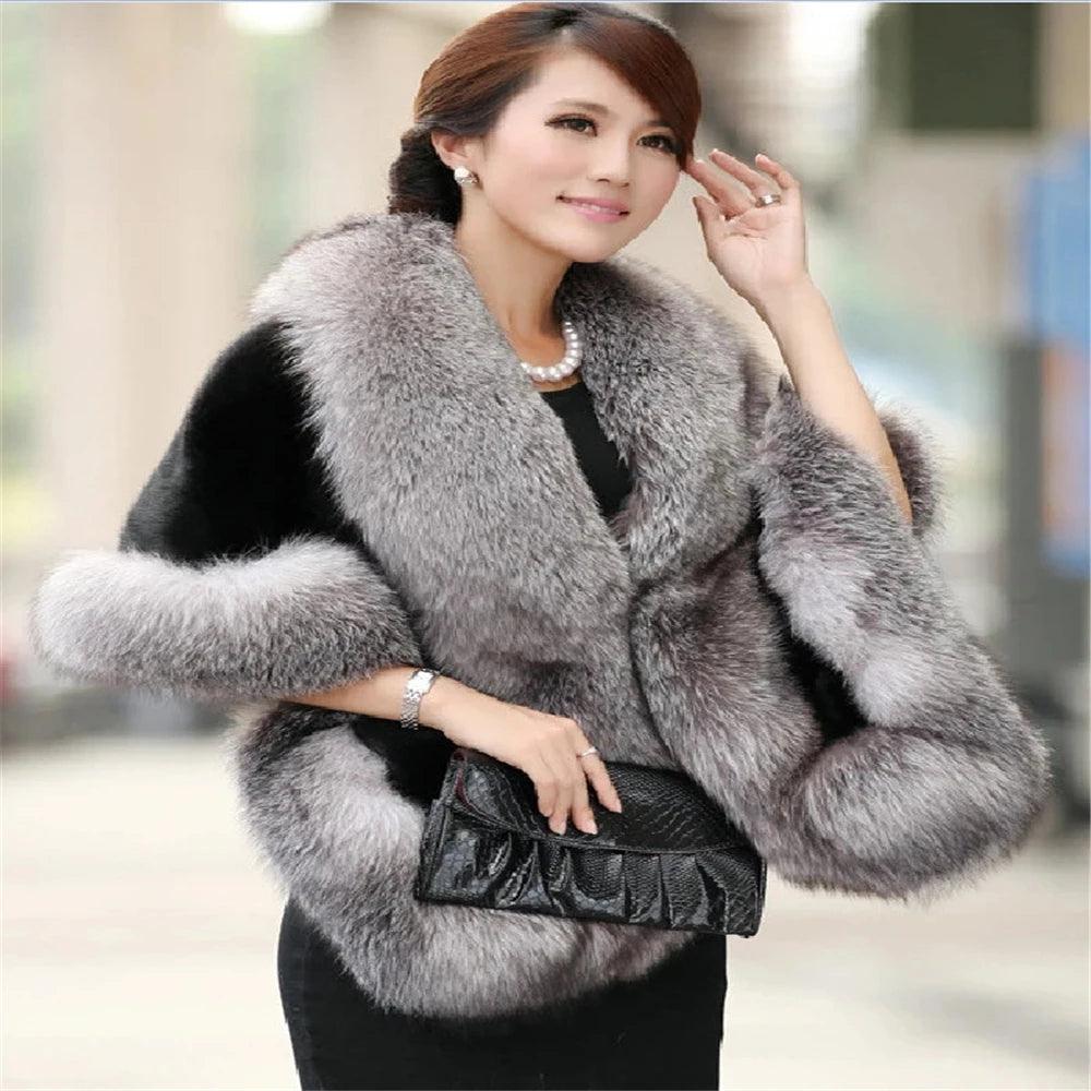 Elegant Faux Fur Cocktail Wrap Coat - SHExFAB