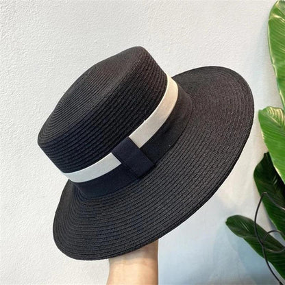 Elegant Flat Top Light Boater Straw Hat - SHExFAB