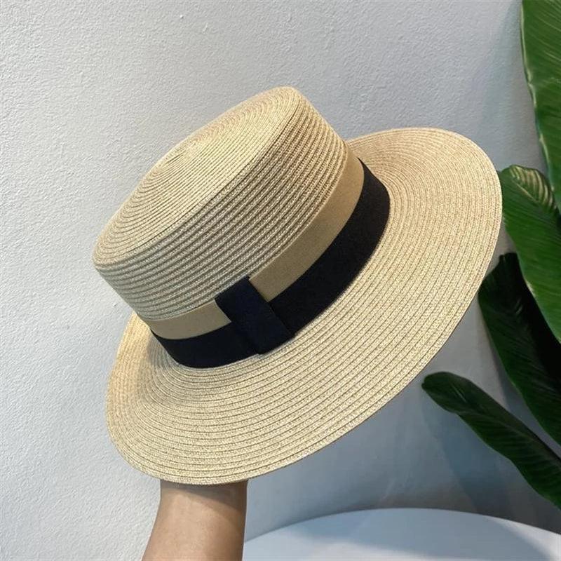 Elegant Flat Top Light Boater Straw Hat - SHExFAB