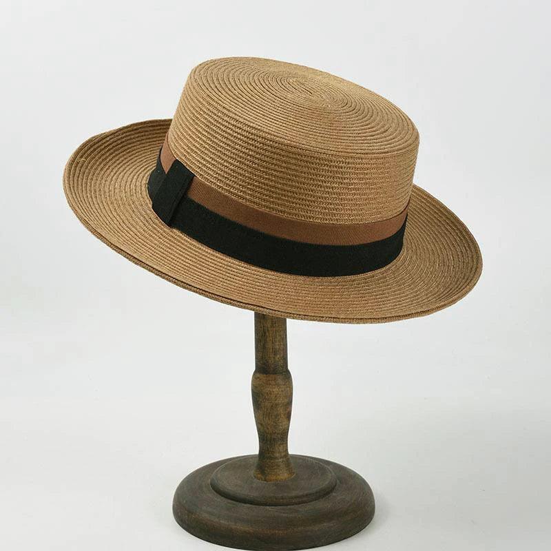 Elegant Flat Top Light Boater Straw Hat - SHExFAB