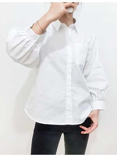 Elegant Lantern Sleeve Office White Shirt - SHExFAB