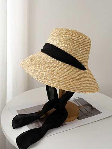 Elegant Wide Brim Long Ribbon Straw Hat - SHExFAB