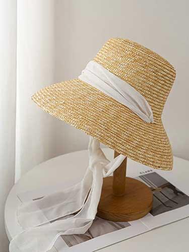 Elegant Wide Brim Long Ribbon Straw Hat - SHExFAB