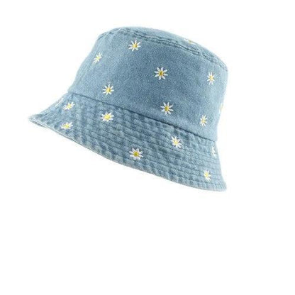 Embroidery Flower Fordable Washed Denim Bucket Hat - SHExFAB