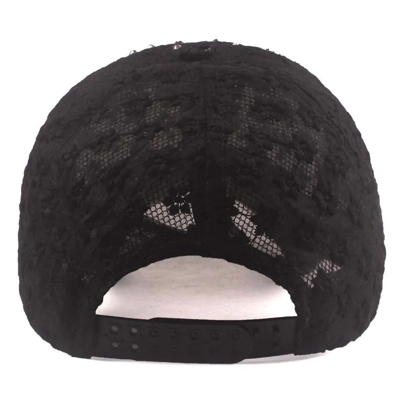 Embroidery Rhinestone Flower Mesh Baseball Hat - SHExFAB