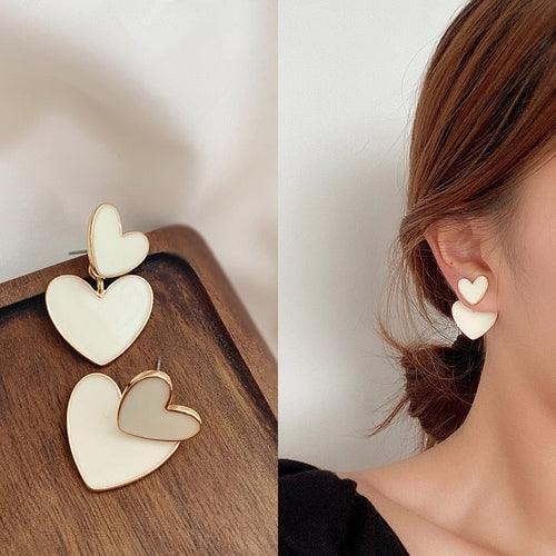 Enamel Double Heart Drop Earrings - SHExFAB