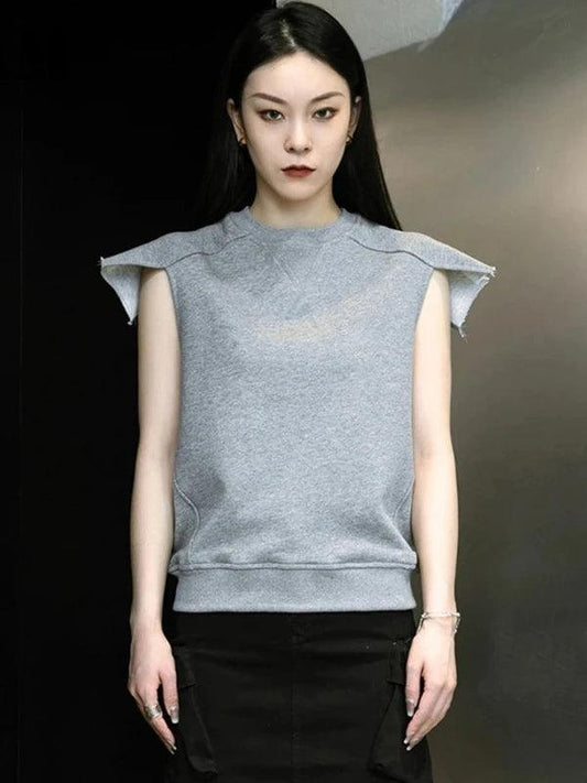 Fashion Grey Padded Shoulder Pullover Top - SHExFAB