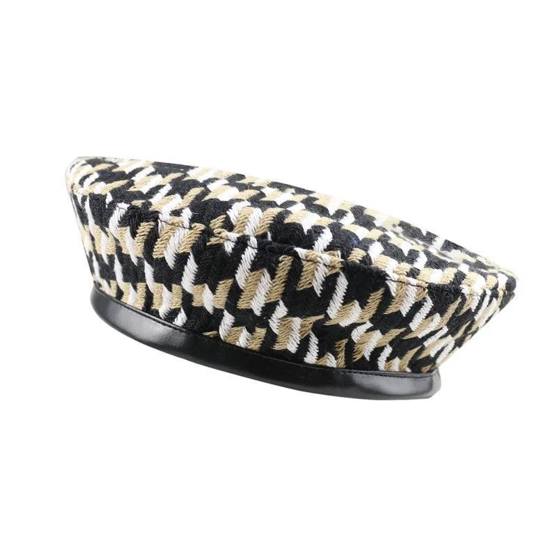 Fashion Houndstooth Artist Beret Hat - SHExFAB