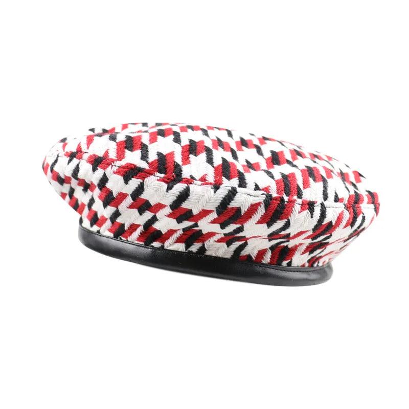 Fashion Houndstooth Artist Beret Hat - SHExFAB